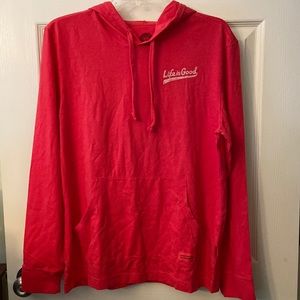 Life is Good Red Crusher Hooded Long Sleeve with Ballyard Script